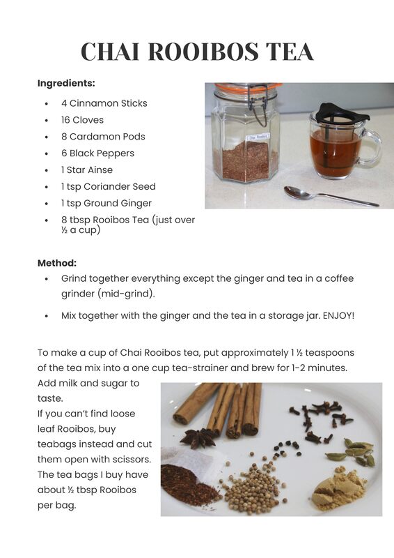 Chai Rooibos Tea. Free printable recipe. Craftnhome.com