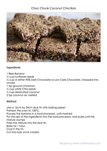 Choc Chunk Coconut Chia Bars Recipe. Low Carb, Nut Free, Gluten Free, Easy to cook.