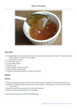Printable Recipe for Pear Chutney made using tinned pears.