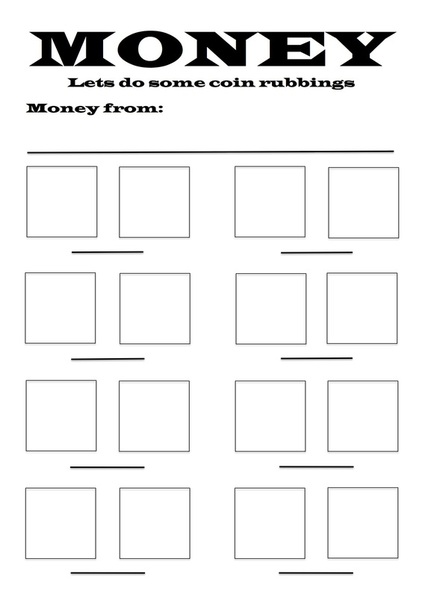 Money rubbing template to help children learning about money and coins