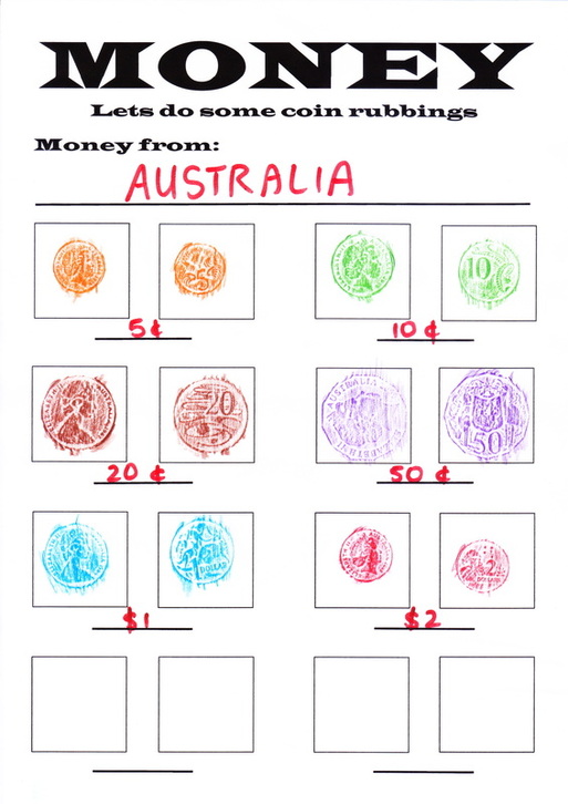 Money rubbing template to help children learning about money and coins