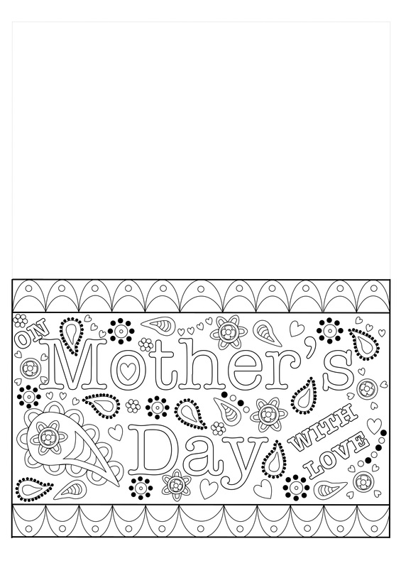 Free printable template for a colouring Mother's Day Card for Adults, Older kids and teens.
