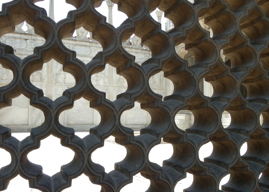 The Red Fort, Delhi, India. Jaali (tracery work) carved from stone.