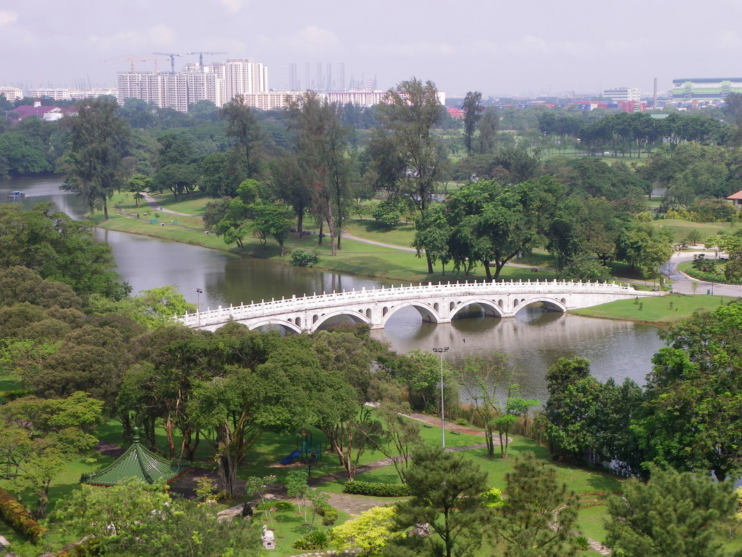 Jurong Lake Gardens -  Singapore Japanese and Chinese Gardens. Double Beauty Bridge.