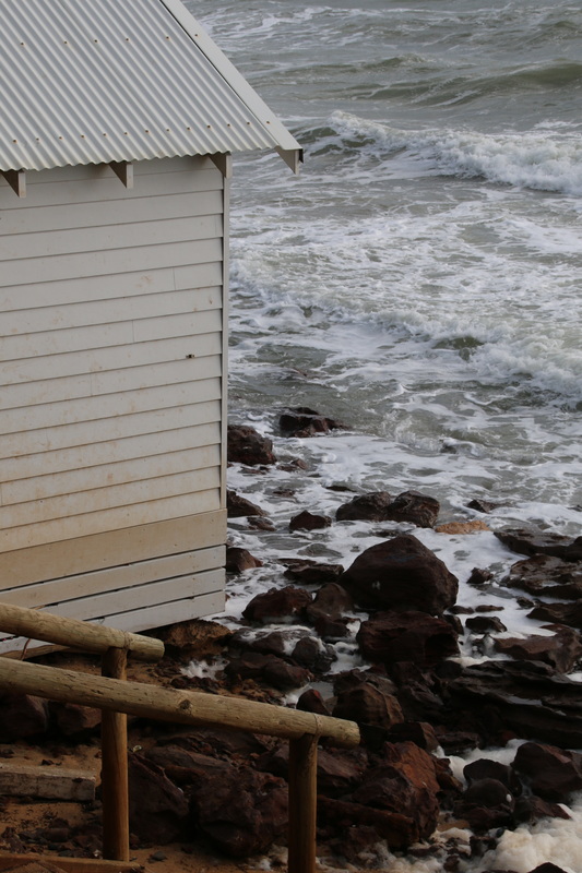 Moondah Beach, Mount Eliza, Beachboxes during stormy weather, July 2016