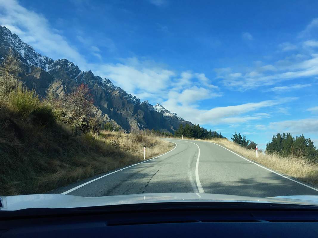 The drive from Queenstown to The Remarkables. Driving up the Mountain. Unsealed Road. No barriers.