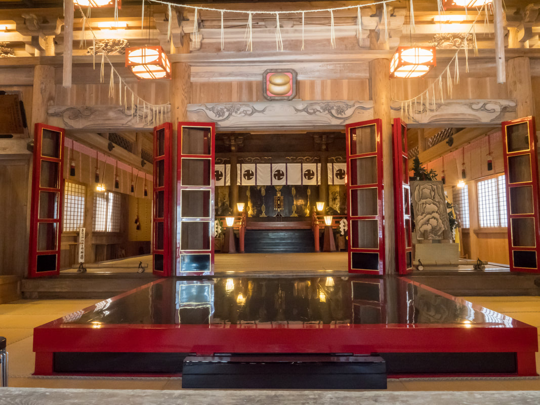 Inside the main building at the Lower Togakushi Shrine.