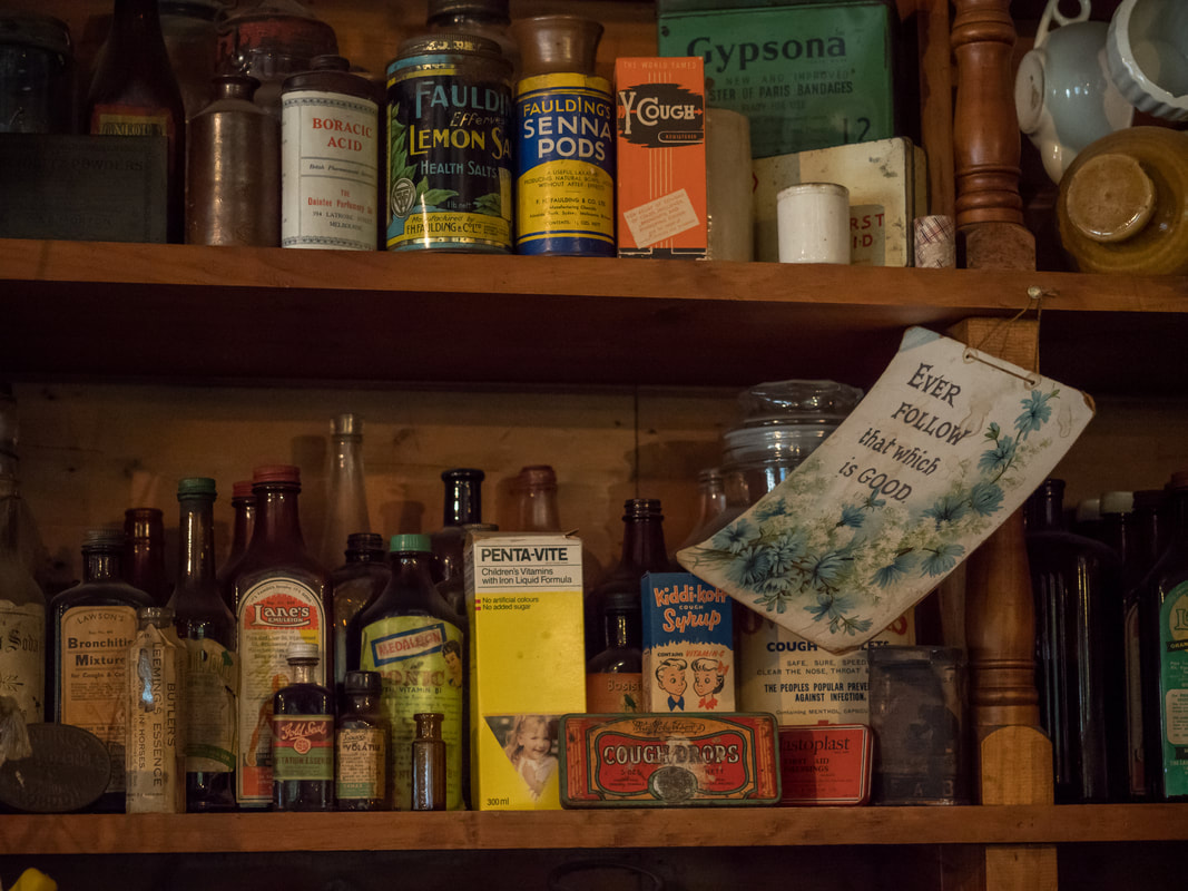 Vintage medicines at the General store at Coal Creek Community Park and Museum, Korumburra, Australia.