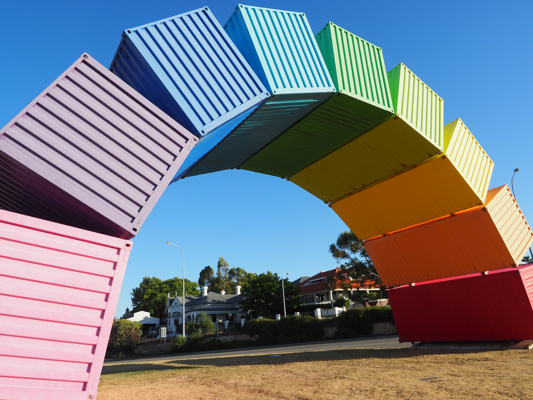 Fremantle Rainbow Sea Containers. Art work by Marcus Canning. Western Australia.