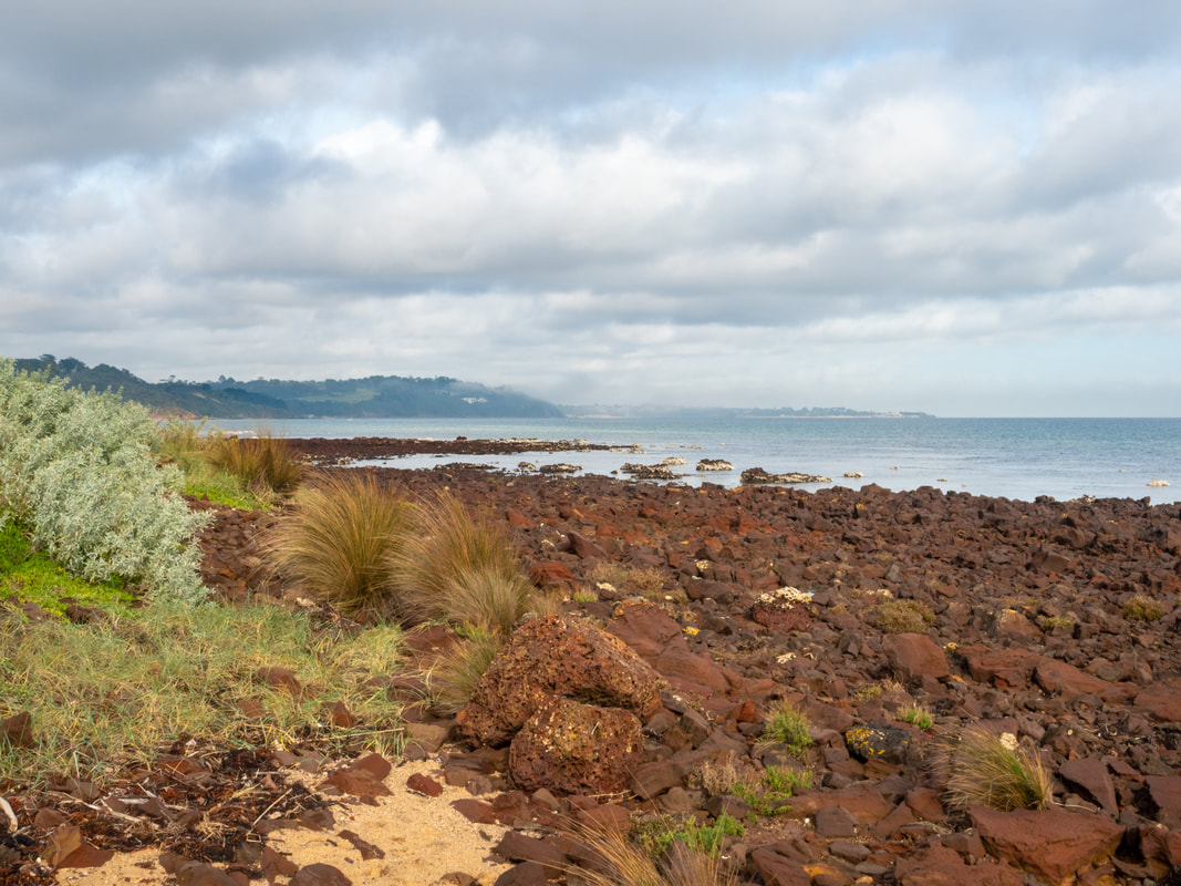 Mount Eliza Victoria Australia Rocky beach foreshore with view towards Mornington