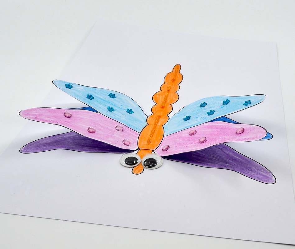 3D Dragonfly craft with free printable template. Crafts for kids. 