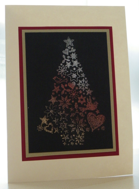 Make christmas cards using glue stickers and pearl-ex pigments