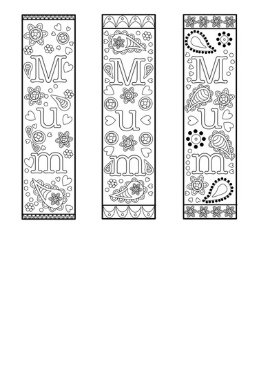 free printable bookmarks templates for colouring in. Present for Mum on Mother's Day or just because. 