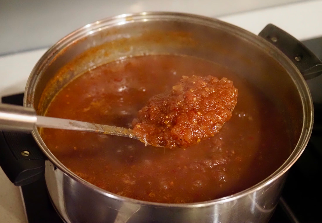 Making Tomato Chutney. Free printable recipe and instructions