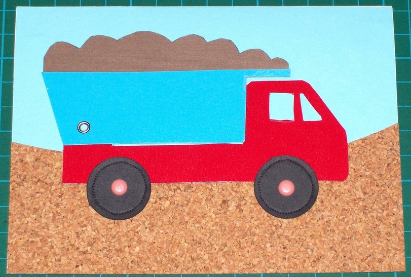 free craft instructions on how to make a dump truck card with moving wheels and tipper