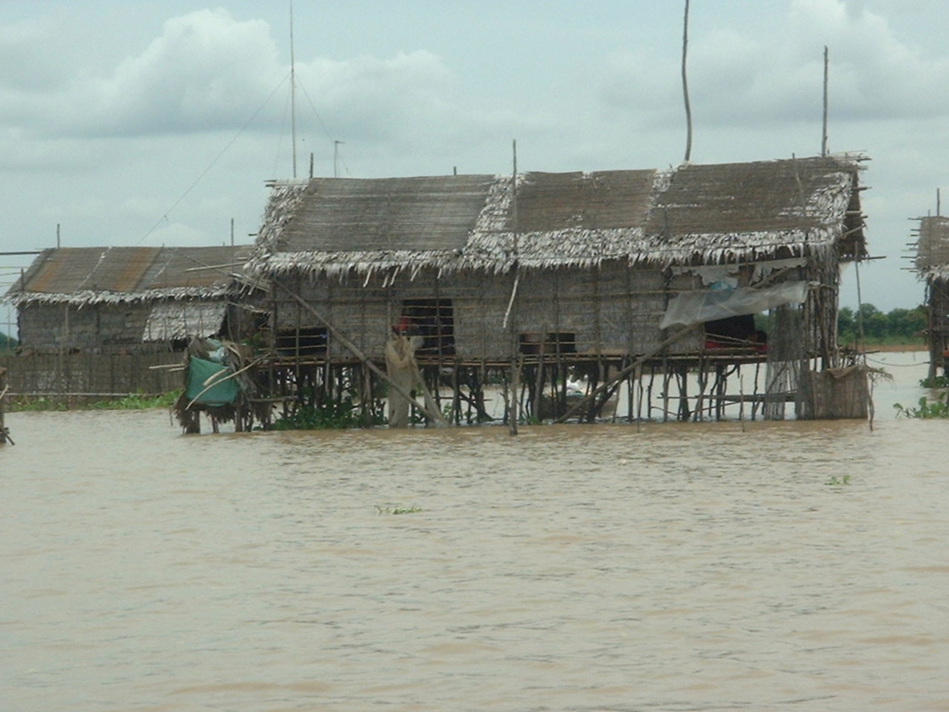 Stilted houses at the village of Kampong Phluk, Tonle Sap lake, Cambodia.