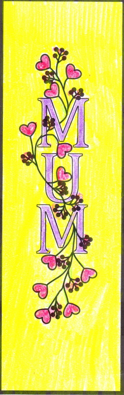 Free printable template for kids for a mothers day bookmark for mum. Colouring in. 