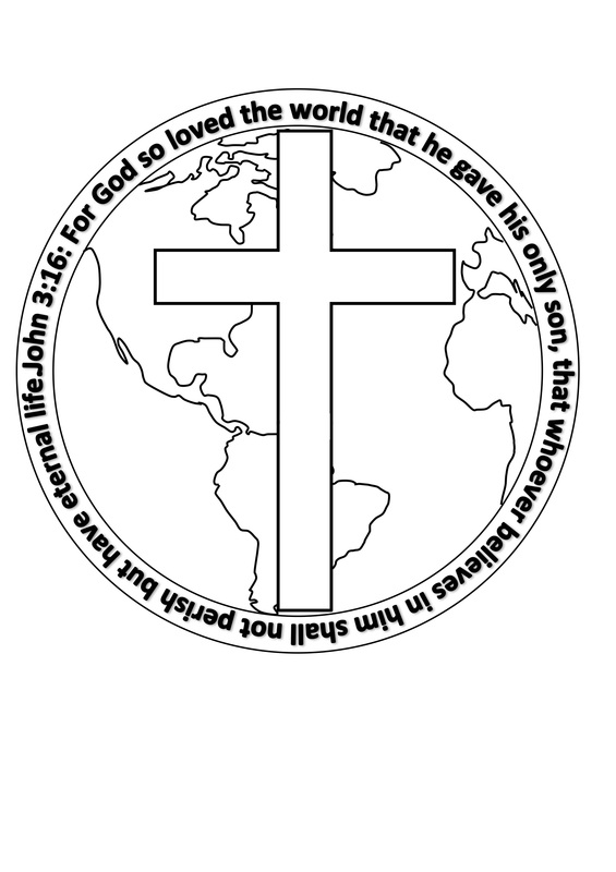 free printable template colouring craft john 3 verse 16 for god so loved the world. for Kids Craft.