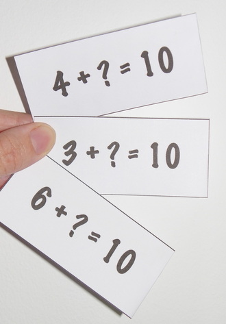 Printable flash cards for kids to learn their number facts of numbers that add up to ten