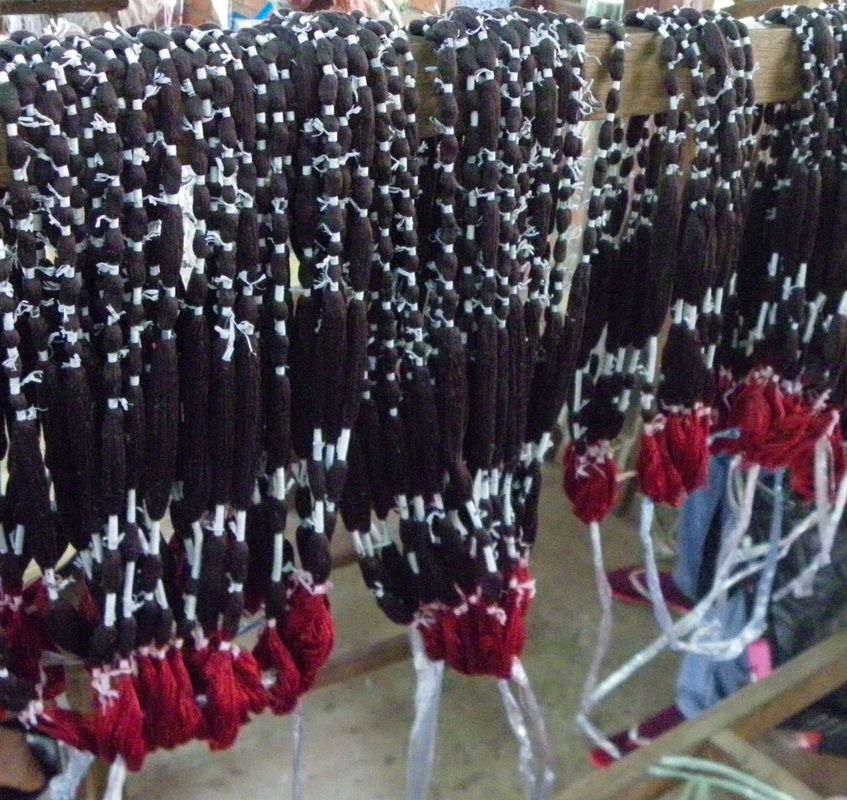 Angkor silk farm tied dyed silk for weaving, Siem Reap, Cambodia, Artisans d angkor