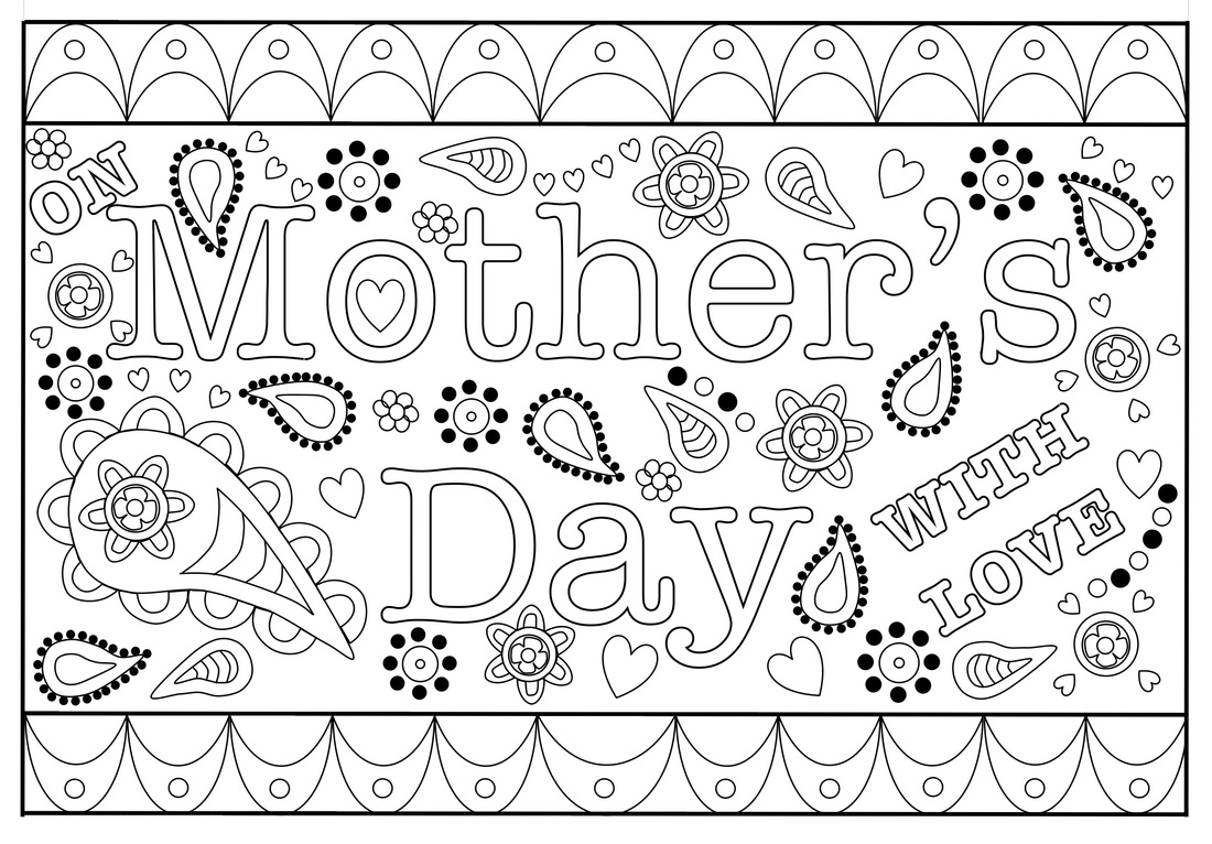 Free printable template for colouring Mother's Day Card for Adults, Teens and older kids.