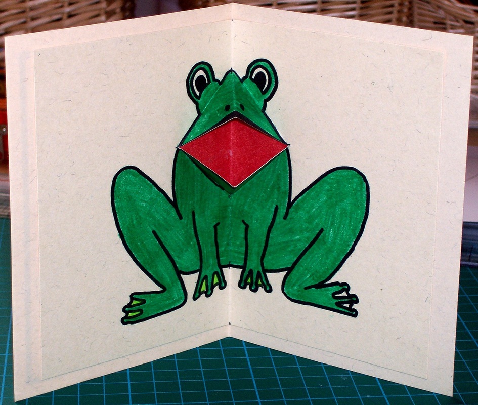 Croaking Frog Card. Frog has mouth that moves as you open and close the card. Printable template. 