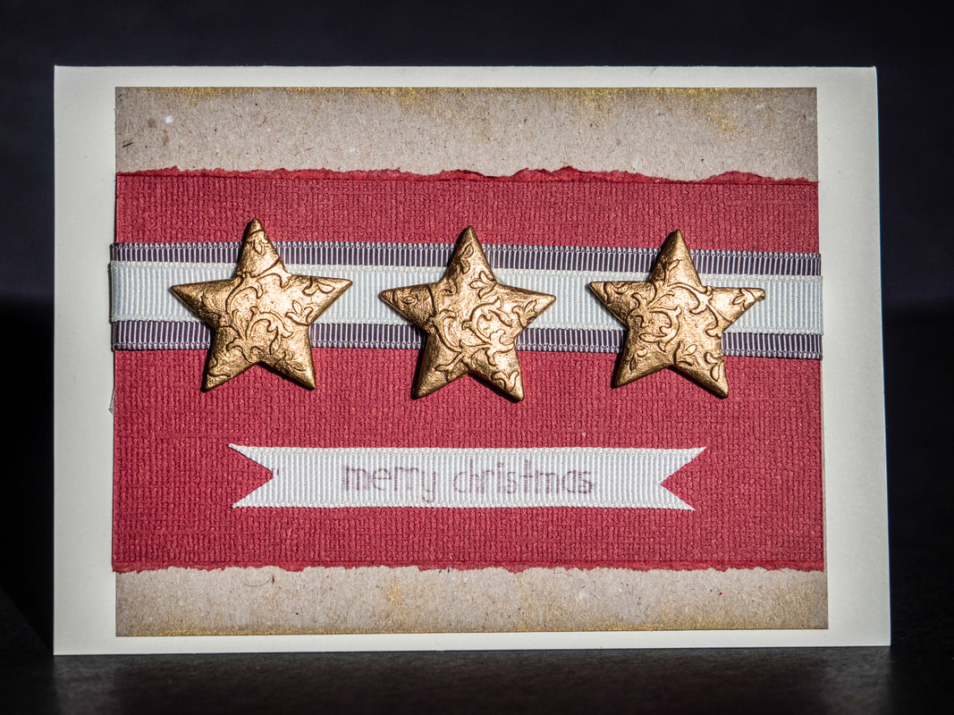DIY craft christmas card ideas. Stick on embellishments. Three stars.