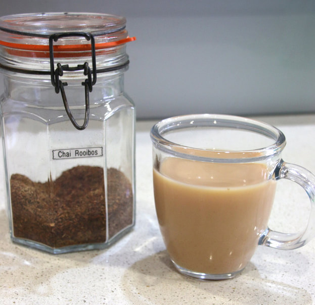 Chai Rooibos tea. Caffeine free, easy to make and brew. Delicious.