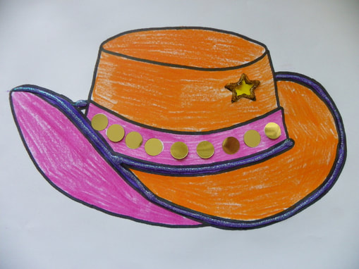Free craft for kids Cowgirl Hat colouring and decorating page with template