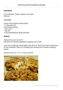 Tahini and Spice Roasted Cauliflower Steaks. Recipe and instructions. craftnhome. home cooking ideas.