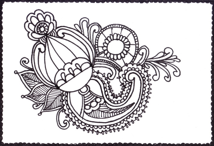 Flower Card. Printable Hand Drawn Cards. Easy Instructions.