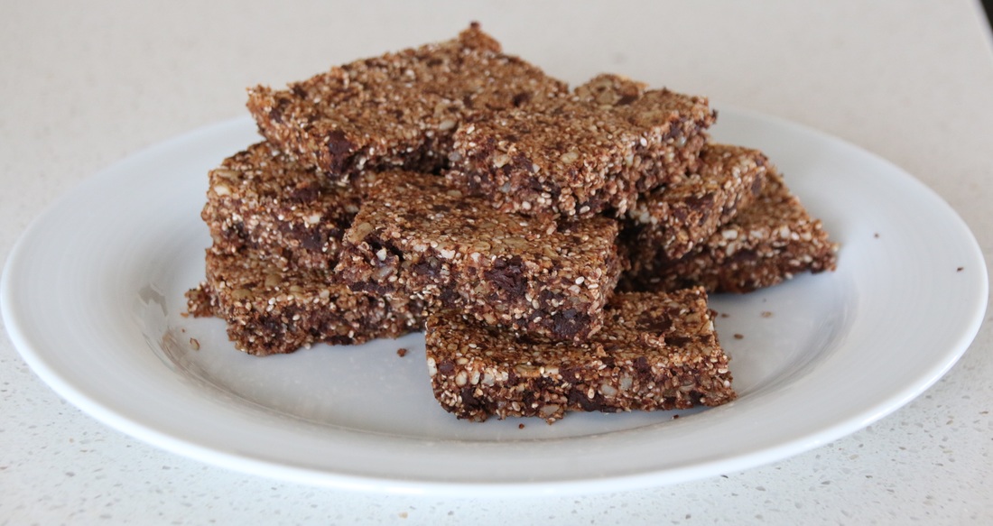 Choc Chunk Coconut Chia Bars Recipe. Low Carb, Nut Free, Gluten Free, Easy to cook.