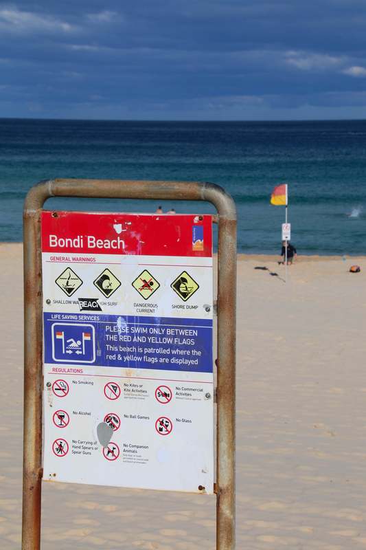 Beach Sign. Bondi Beach, Sydney, Australia.