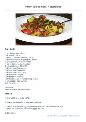 Printable Recipe for Indian Spiced Roast Vegetables, Gluten Free. 
