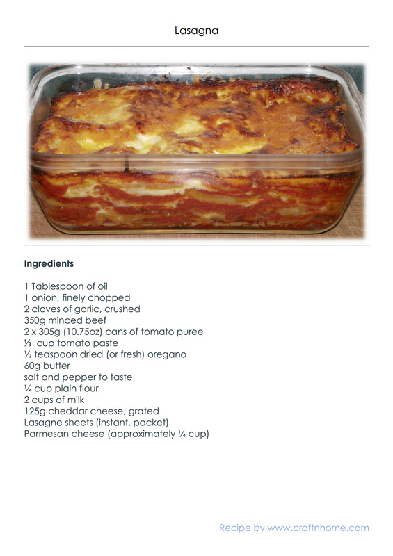 Printable Lasagna Recipe 