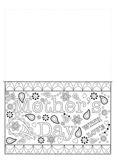 Free printable template for a colouring Mother's Day Card for Adults, Older kids and teens.