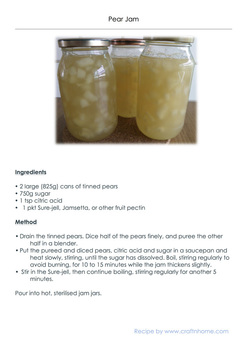 Printable Recipe for making Pear Jam using tinned pears.