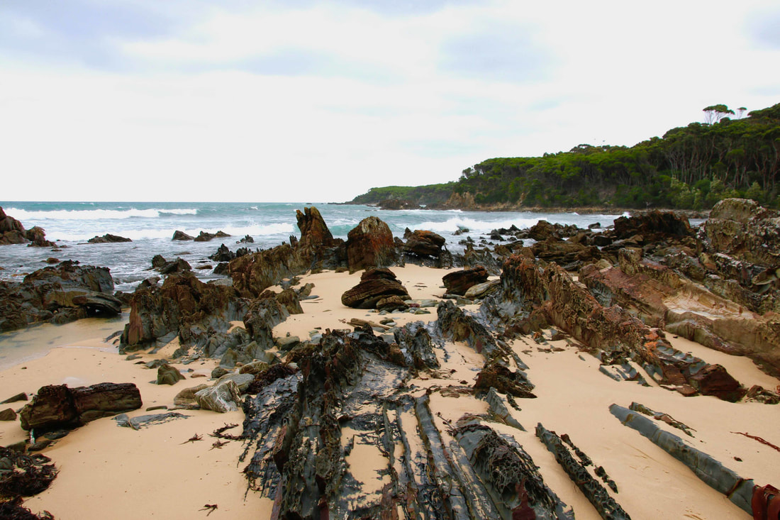 Unusual rock formations. Pebbly Beach, Mallacoota, Victoria, Australia