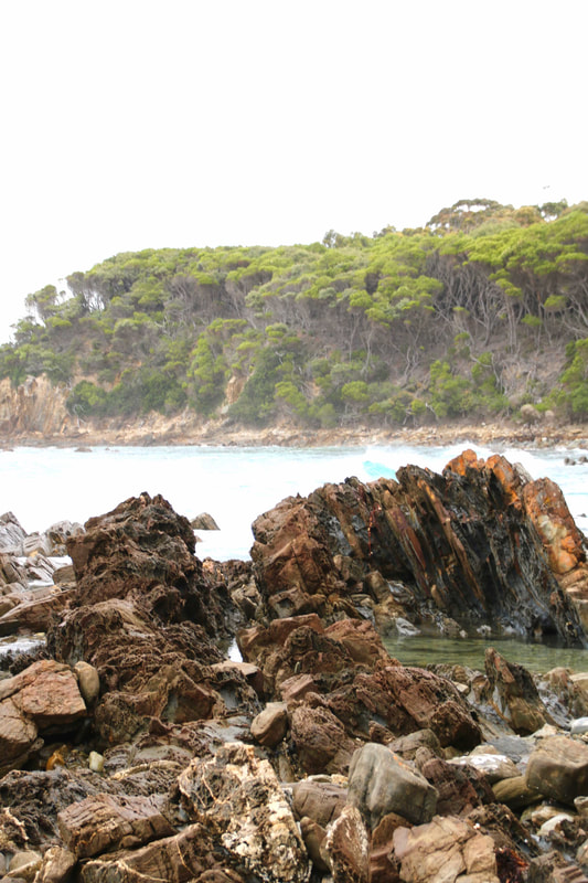 Unusual rock formations. Pebbly Beach, Mallacoota, Victoria, Australia