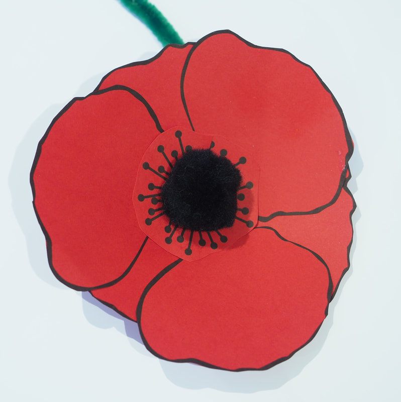 Remembrance day poppy craft for kids with free printable template for red paper or card