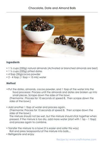 Easy recipe for Chocolate, Almond and Date Balls. Printable version of the recipe available.