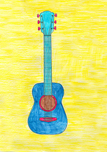 Printable Guitar template / colouring page for kids craft 