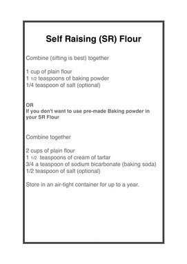 Make your own Self Raising Flour. Free printable Reference.