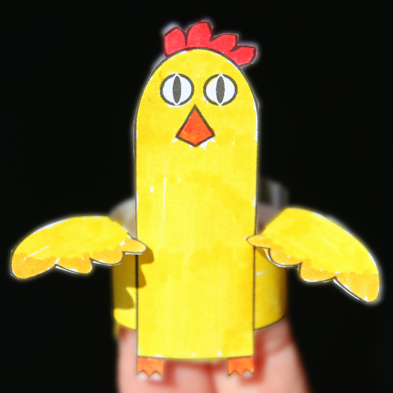 Chicken Finger Puppet kids craft with free printable template and instructions.